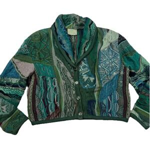 Coogi Grandpa Sweater Cardigan 3D Cable Knit Chunky 90's Multi Colored Women's M